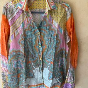 Carolyn Taylor Multicolor Zigzag and Polka Dot Shirt